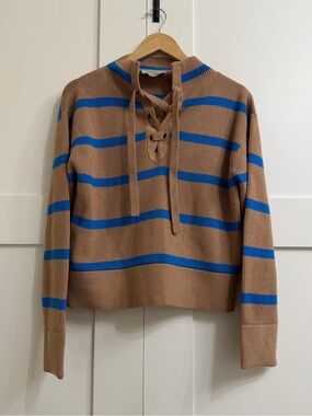 Everlane The Lace Up Smock Sweater in Chestnut / Blue, size XS